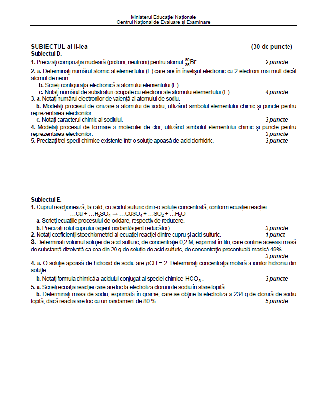 subiecte chimie anorganica
