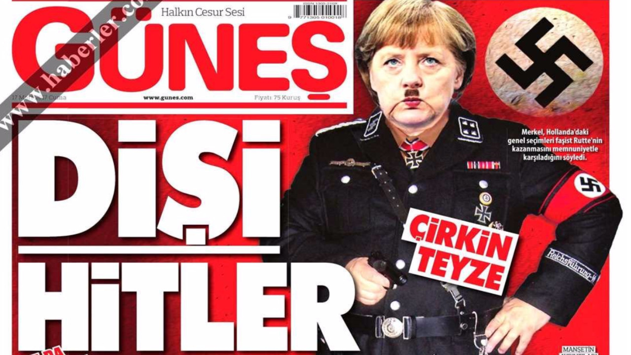 Un ziar turc pro Erdogan a publicat pe prima pagina un montaj foto in care Angela Merkel e comparata cu Hitler