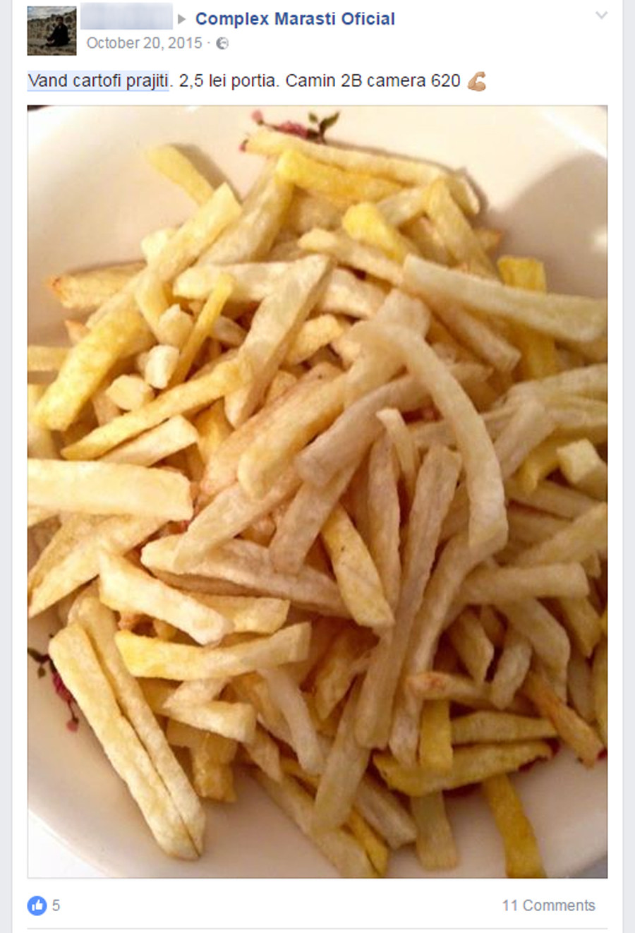 Un student din Cluj a fost amendat dupa ce a vandut cartofi prajiti pe Facebook. Ce i-au confiscat politistii