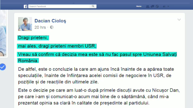 Dacian Ciolos a respins invitatia lui Nicusor Dan de a se inscrie in USR. Care a fost motivul pentru care a luat decizia