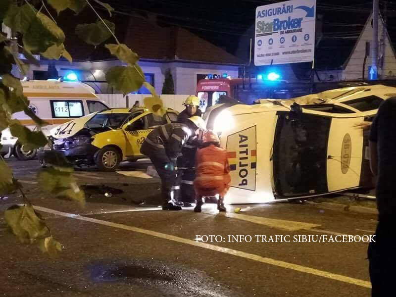 Politist din Sibiu, cercetat dupa ce a produs un accident grav. Agentul a intrat pe interzis, apoi a lovit un taxi