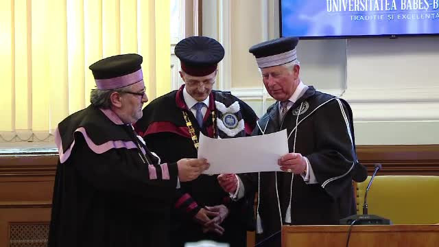Printul Charles a primit titlul de Doctor Honoris Causa al Universitatii Babes-Bolyai. Discursul tinut in romana