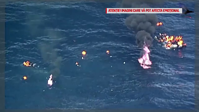 O barca plina cu migranti a luat foc in Mediterana. Ce s-a intamplat cu zecile de oameni care au ajuns in apa