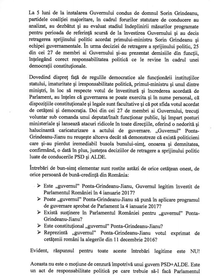 Text motiune cenzura