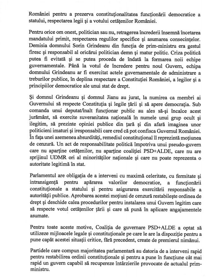 Text motiune cenzura