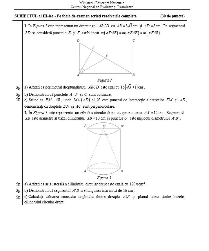Evaluare Nationala 2017 matematica subiecte