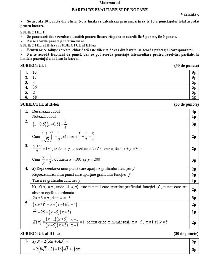 Evaluare Nationala 2017 matematica barem