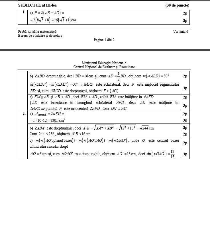 Evaluare Nationala 2017 matematica barem