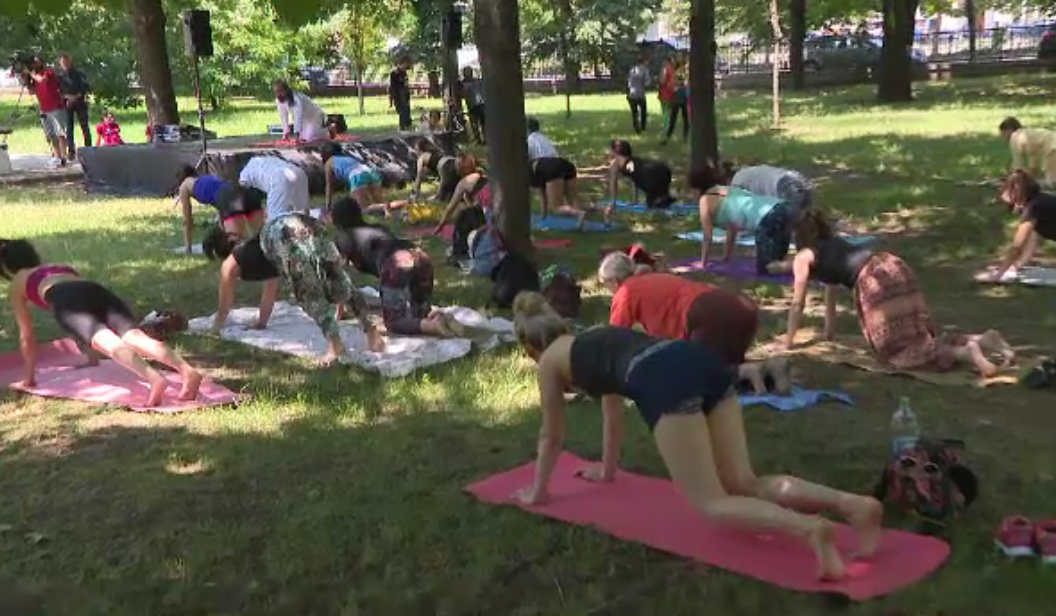 Meditatie si yoga langa Parlament, in timpul votarii motiunii de cenzura. Sute de oameni au sarbatorit Ziua Yoga