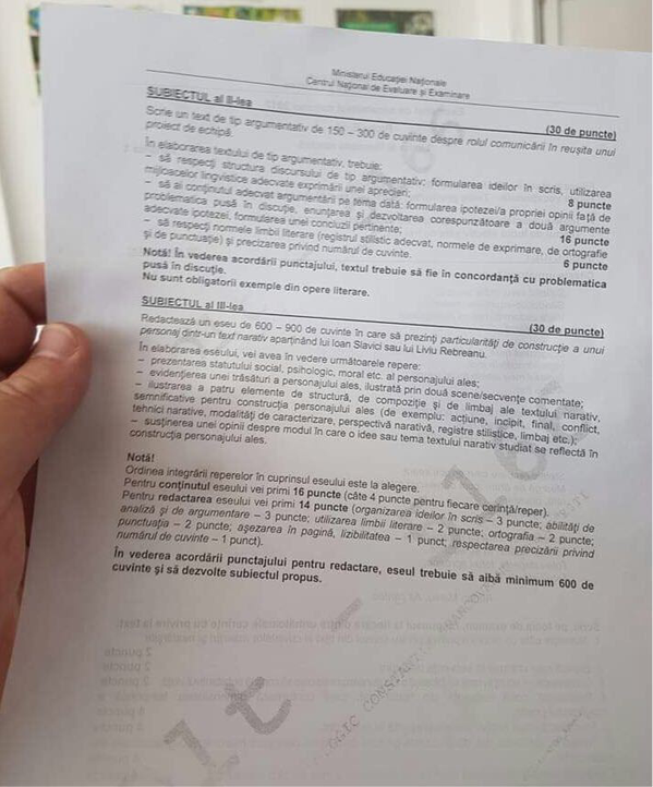 Subiecte la romana, BAC 2017, profil REAL: