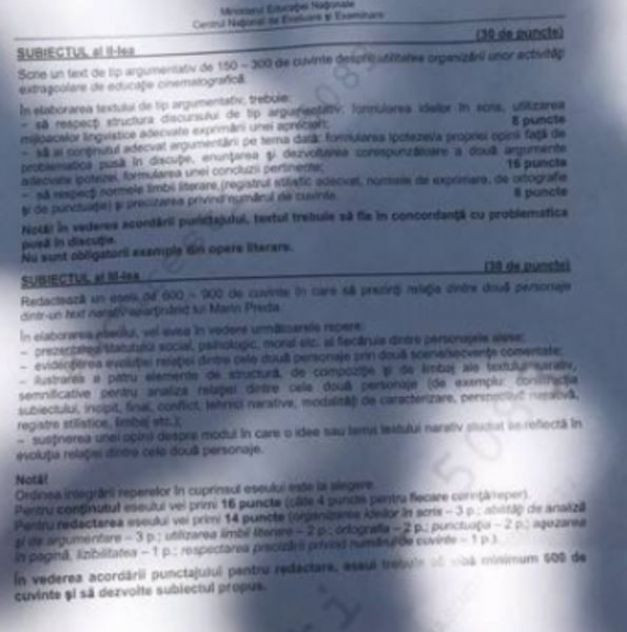 Subiecte la romana, BAC 2017, profil UMAN