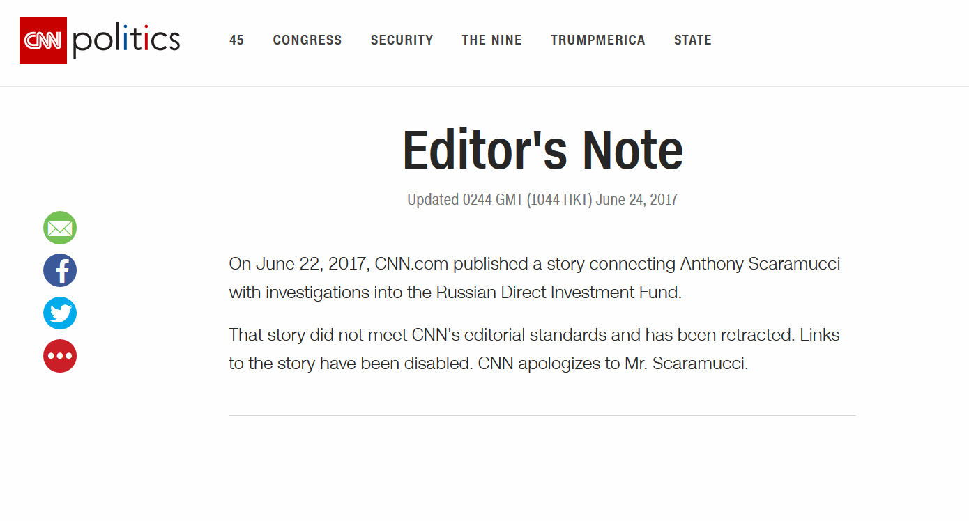 Trei jurnalisti CNN si-au dat demisiile dupa o stire despre legaturile dintre Trump si Rusia. Articolul a fost sters