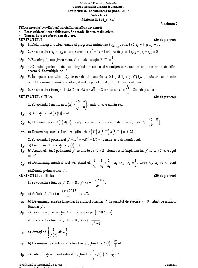 Matematica Stiintele Naturii