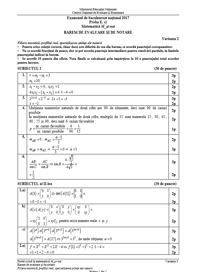 Matematica Stiintele Naturii, BArem