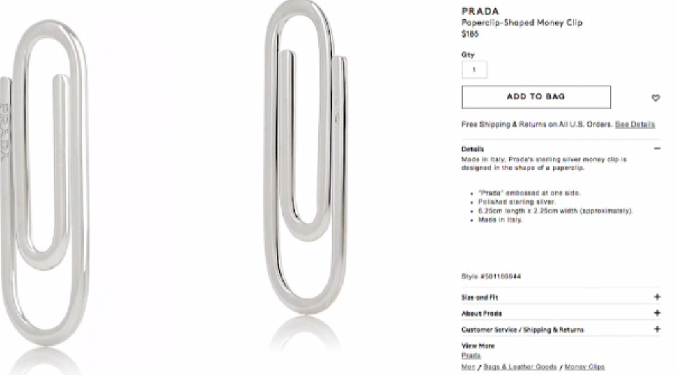 Prada a lansat agrafele de argint pentru prins hartia. Pretul este echivalentul a 13.000 de agrafe normale