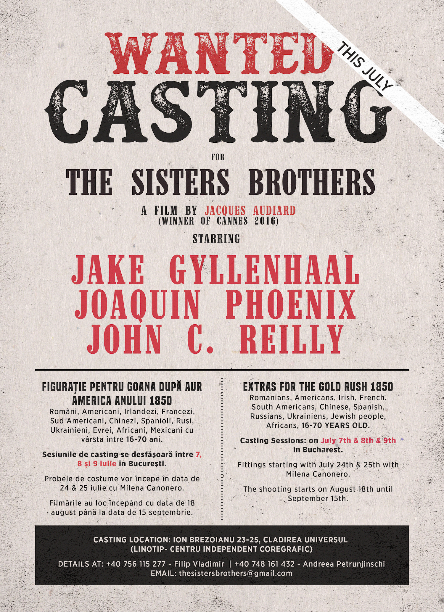 Jake Gyllenhaal, Joaquin Phoenix si John C. Reilly filmeaza in Romania. Ce trebuie sa faceti pentru a juca alaturi de ei