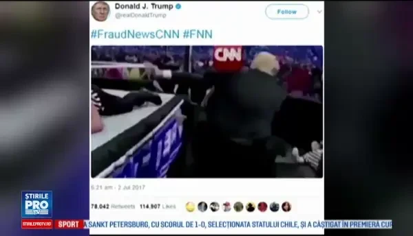 Trump, atac incredibil la adresa CNN. Presedintele SUA a postat un clip in care tranteste la pamant si loveste sigla postului
