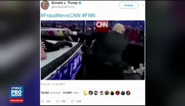 Clipul distribuit de Donald Trump pe Twitter, vechi din 2007. Cum a fost modificat momentul in care loveste logo-ul CNN