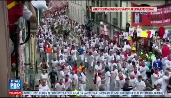 A doua zi a cursei cu tauri din Pamplona s-a lasat cu 10 raniti. Printre ei, autorul cartii Cum sa te feresti de tauri