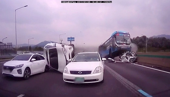 Accident infiorator filmat de o camera amplasata pe un autoturism. Doi oameni au murit si 16 sunt raniti. VIDEO