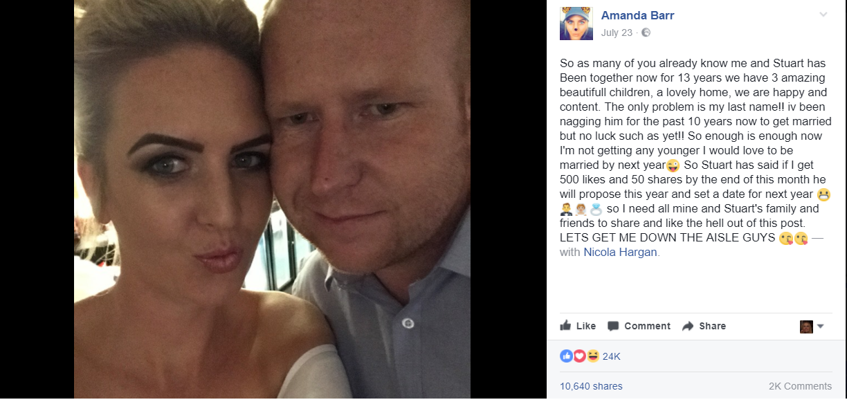 A promis ca se casatoreste cu iubita daca postarea ei de pe Facebook aduna 500 de like-uri. Ce s-a intamplat dupa o ora