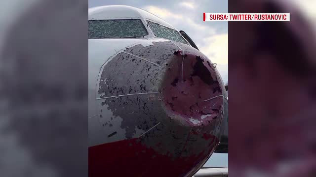 Furtuna puternica la Istanbul: zece persoane au fost ranite. Botul unui avion, distrus de grindina