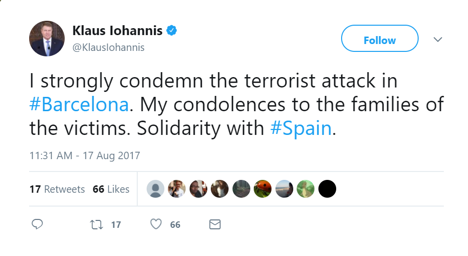 Iohannis ”condamnă ferm” atacul din Barcelona. Reacția liderilor lumii