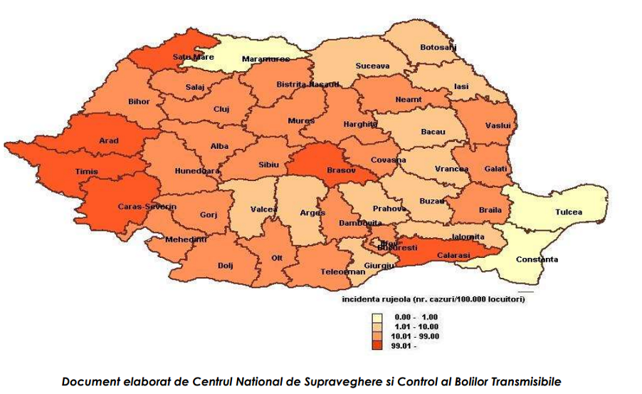 harta rujeolă Romania