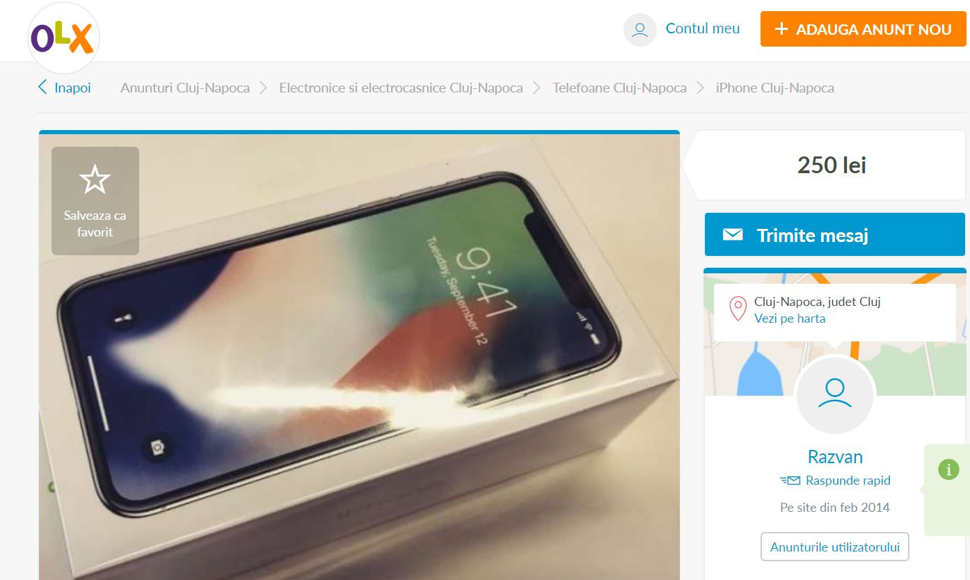 anunt, olx, cutie iphone x, vanzare,