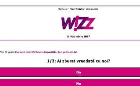 Nou tip de înselătorie virtuală pe Facebook, cu bilete gratuite oferite de Wizz Air. Reacția companiei