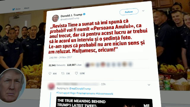 Războiul lui Trump cu ”Time”. Președintele spune că a refuzat titlul ”Persoana Anului” oferit de revistă