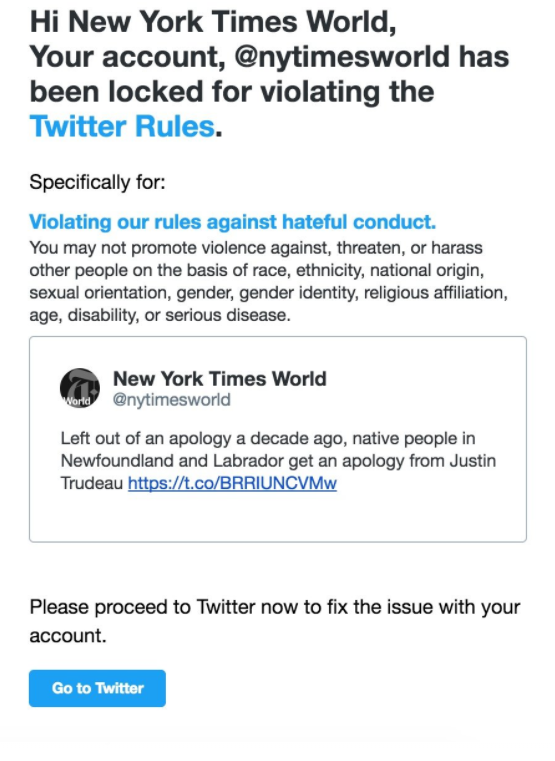Contul de Twitter al publicației New York Times, blocat din cauza unei postări despre Justin Trudeau