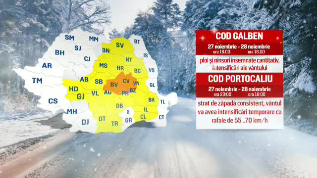 Cod portocaliu de ninsori în 7 județe. Val de zăpezi anunțat de meteorologi