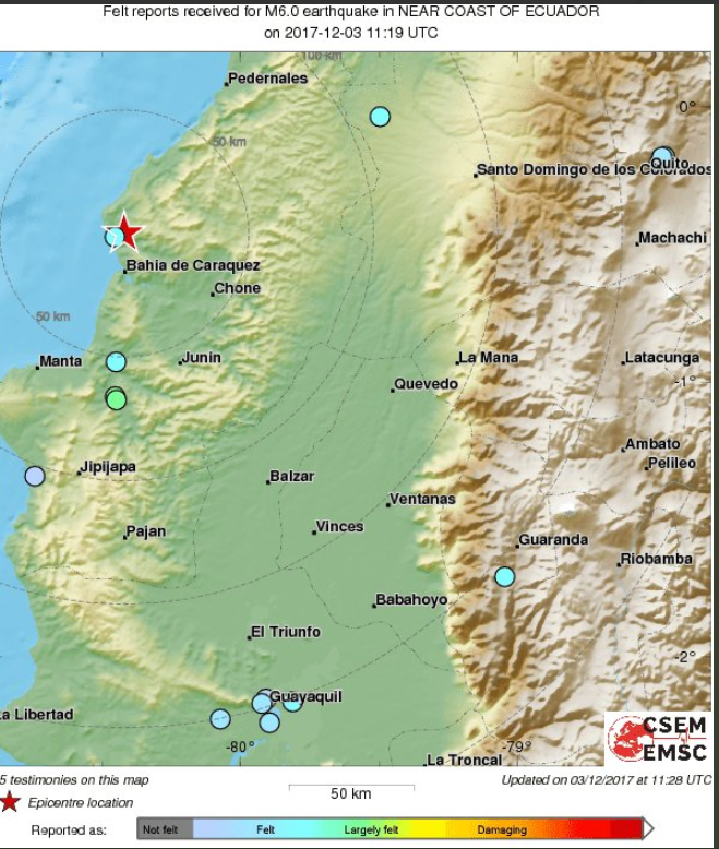 Cutremur de 6 grade pe Richter, în Ecuador. Autoritățile verifică dacă există zone afectate