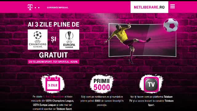 (P) Acces gratuit la canalele Telekom Sport în platforma Telekom TV, timp de 3 zile