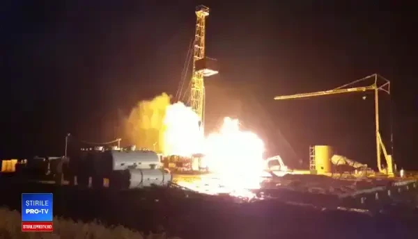 Incendiu la o sondă de gaz din Satu Mare. Pompierii luptă de ore întregi cu flăcările