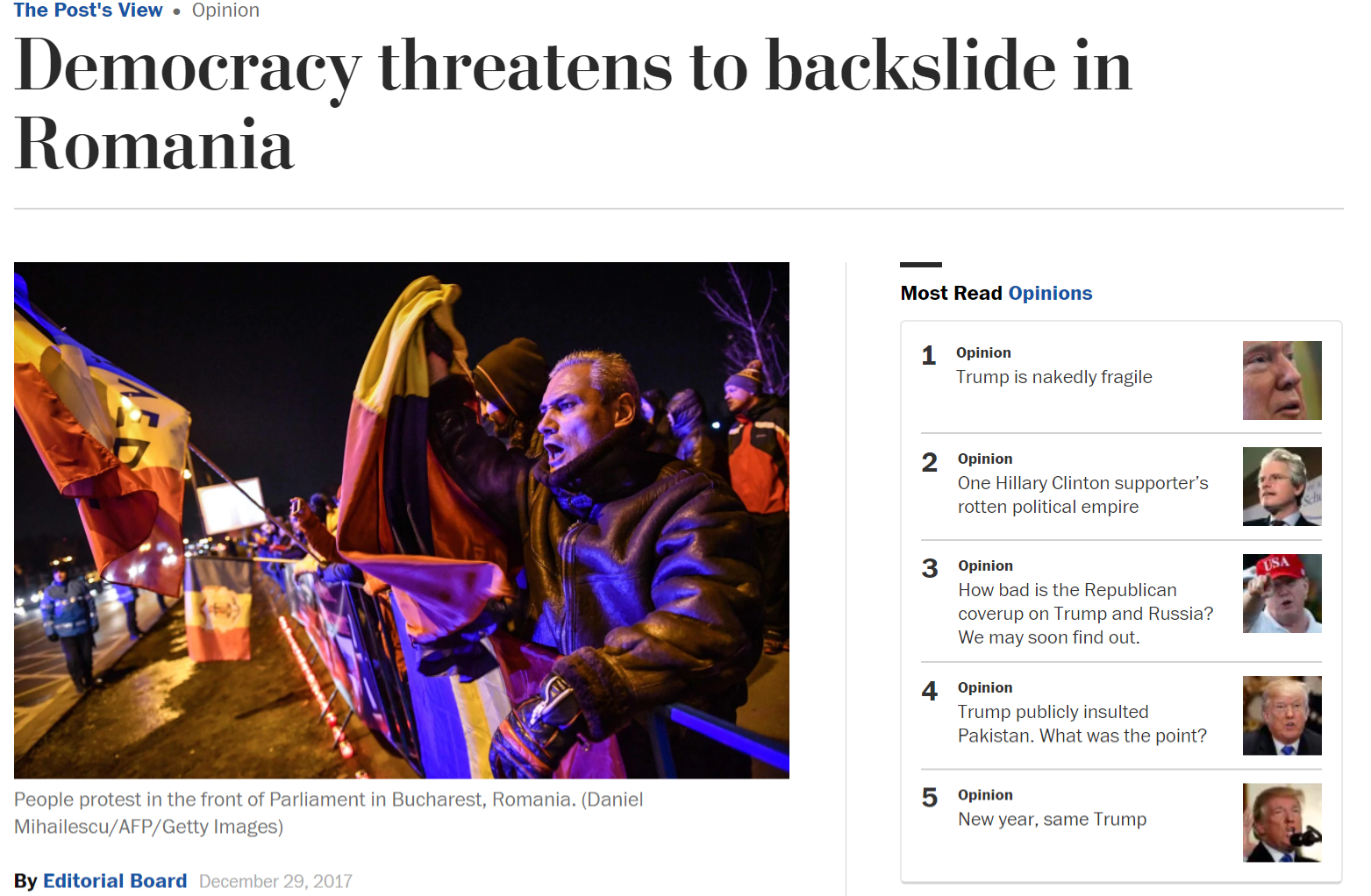 Washington Post: ”Românii au nevoie de sprijinul guvernelor occidentale”