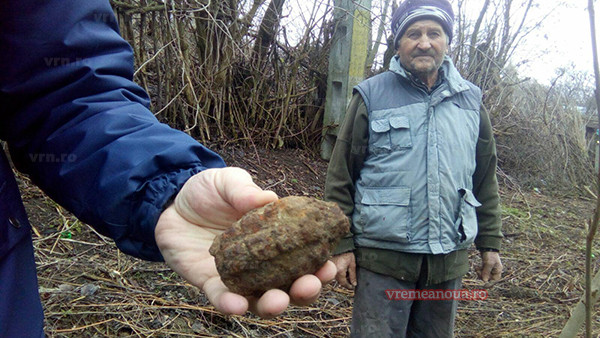 Proiectil neexplodat, găsit de un vasluian în timp ce săpa în grădină