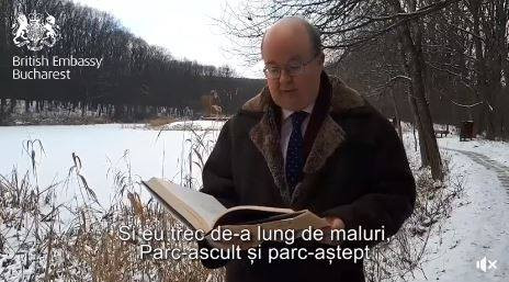 Ambasadorul britanic Paul Brummell recită ”Lacul”, de ziua lui Mihai Eminescu, la Ipoteşti