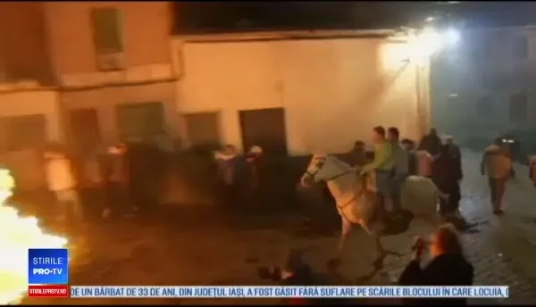 Tradiție controversată în Spania. Zeci de cai și călăreți sunt trecuți prin foc