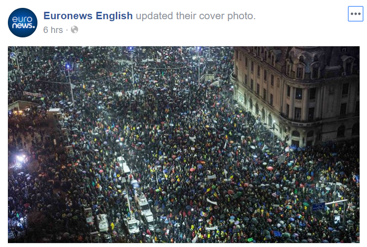 Comentarii în lanț, după ce Euronews și-a pus la cover pe Facebook o fotografie de la protestele de sâmbătă