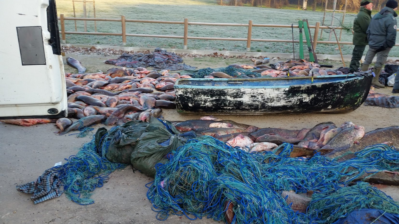 Trei rom&acirc;ni au golit de peşte un lac din Italia, folosind cabluri electrice