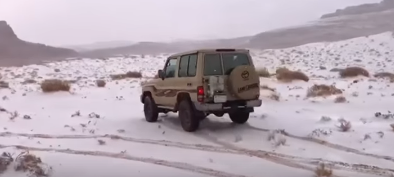 Cămilele din deşert, acoperite de zăpadă, după ce o furtună a lovit Arabia Saudită