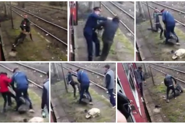 Scandal într-un tren. Un controlor a fost surprins în timp ce lovește un bărbat. VIDEO