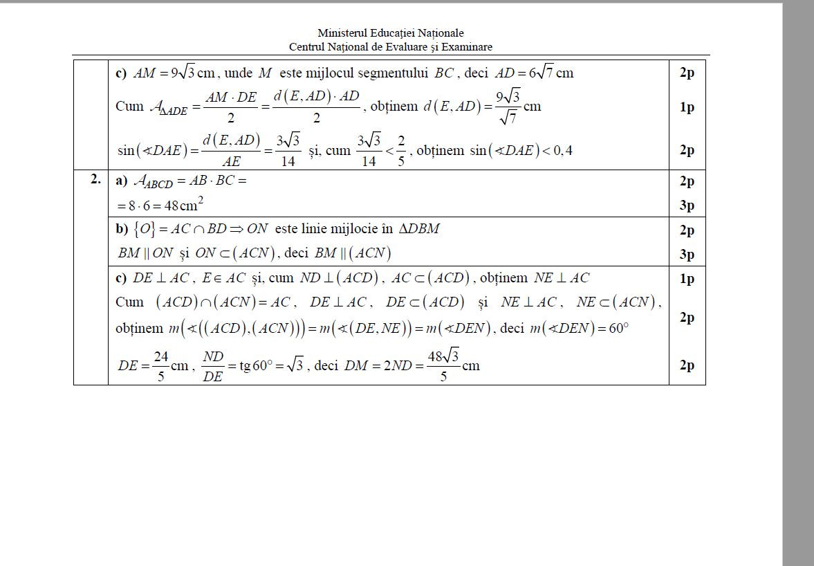 barem matematica simulare