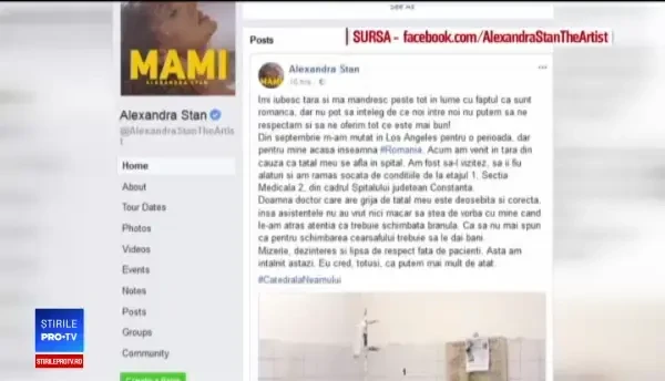 Anchetă la Spitalul Județean Constanța, după ce Alexandra Stan s-a plâns de condițiile din saloane