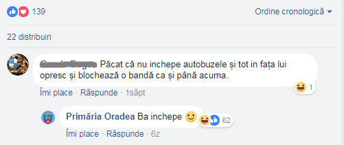 Comentariu viral pe pagina de Facebook a Primăriei Oradea. "Ba închepe"