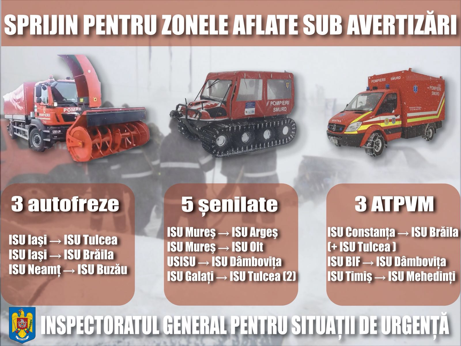 Avertizare de Cod galben si portocaliu de ninsori. MAI a mobilizat 13.500 de pompieri, jandarmi si polițiști