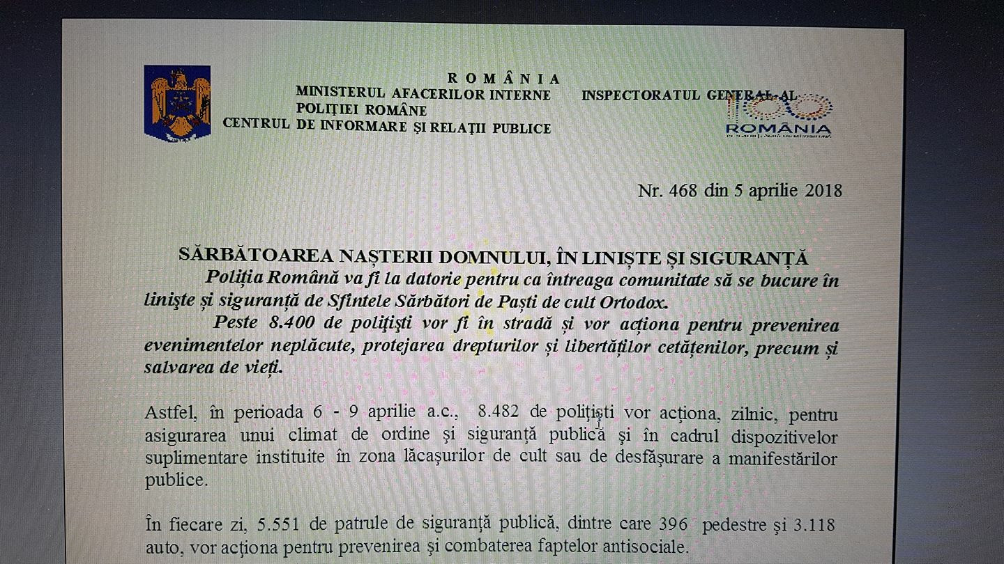 Gafă la Poliţia Română. A anunţat ce măsuri vor fi luate de Crăciun, în loc de Paşte