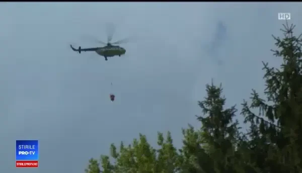 Incendiu de vegetație masiv în Arges. Turiști evacuați și intervenții cu elicopterul